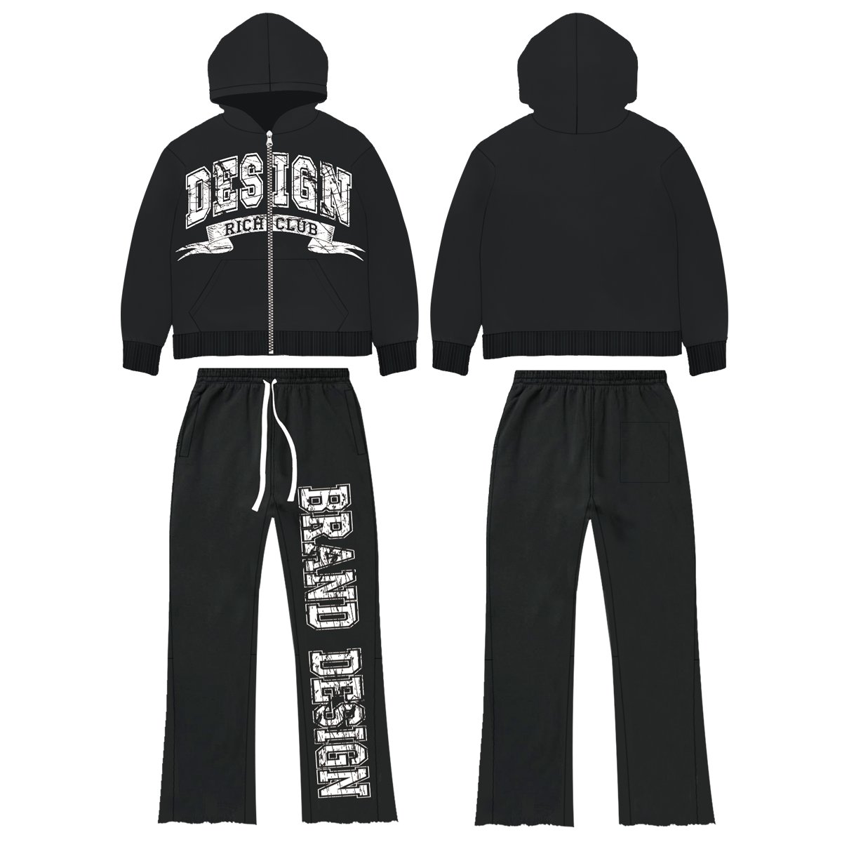 Winter Fashion Long Sleeve Sweatsuit Men Cotton Embroidery Tracksuit Custom 3D Puff Printed Logo Men Zip Up Hoodies Set