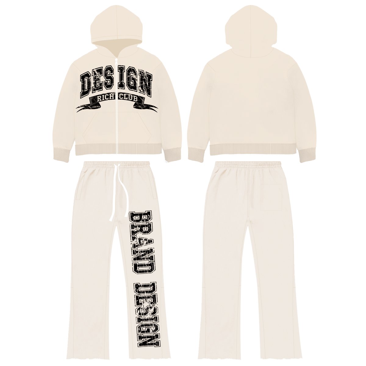 Winter Fashion Long Sleeve Sweatsuit Men Cotton Embroidery Tracksuit Custom 3D Puff Printed Logo Men Zip Up Hoodies Set