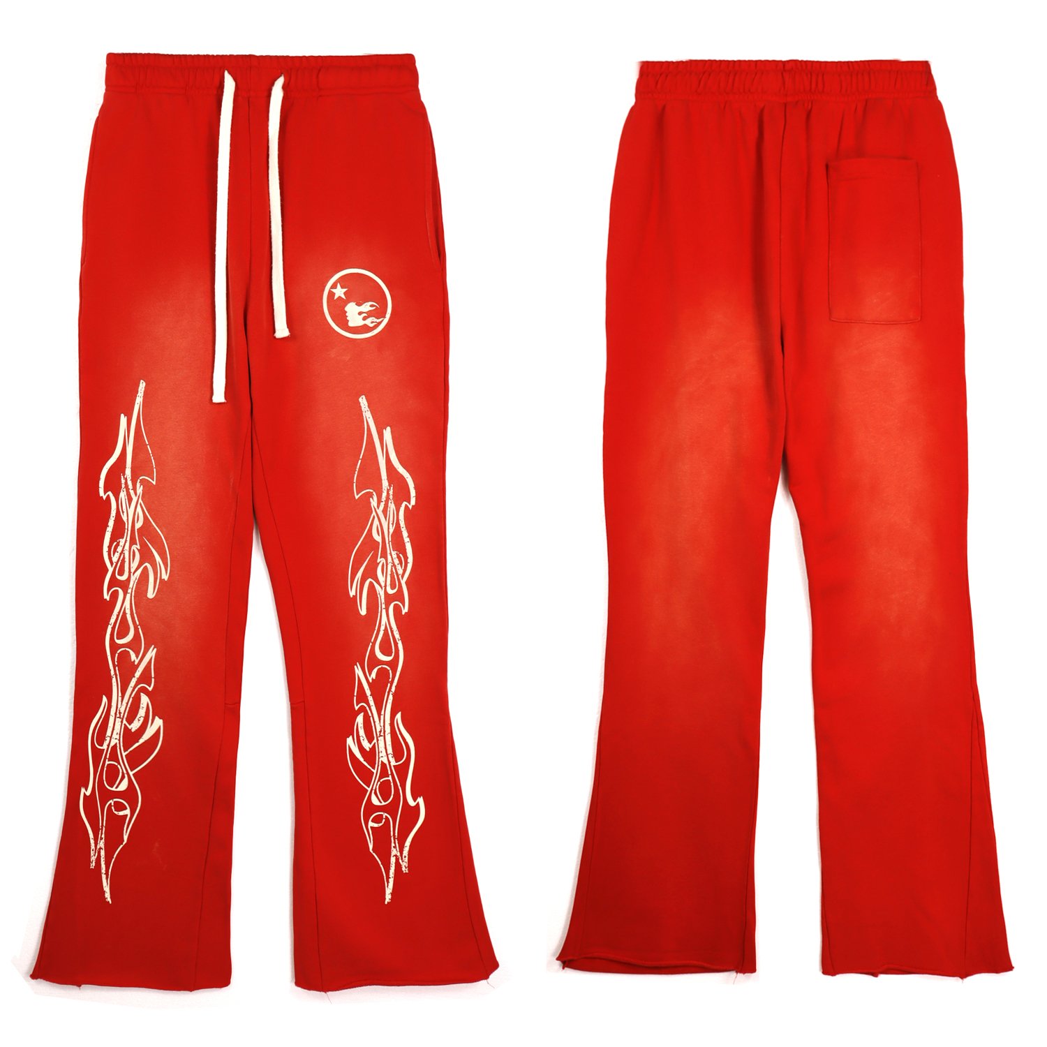 2024 new fashion streetwear sets 100%cotton french terry washed sun faded flare sweatpants distressed hoodie tracksuit