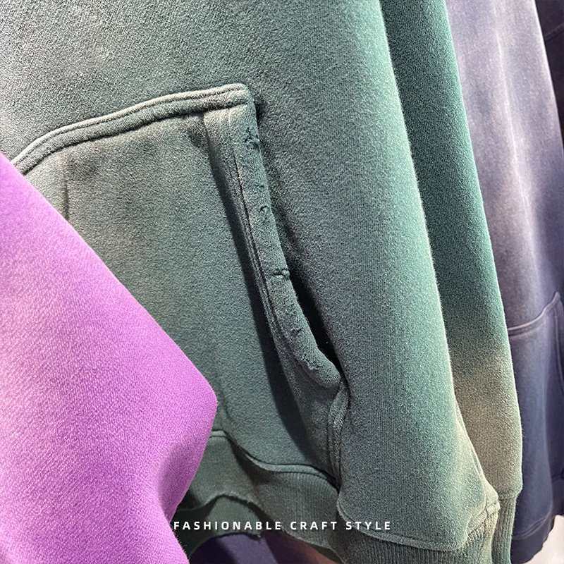 H5339 Hoodies Manufacturer Custom 380g 100% Cotton Fleece Distressed Hoodies Washed Men's Hoodies
