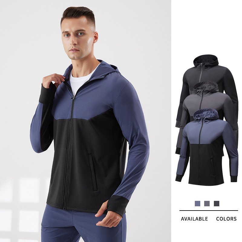 Men's Premium Quality Full Zip Hoodie Sweatshirts Spliced Windproof Sport Coat Cycling Gym Casual Style Hooded Collar Printed