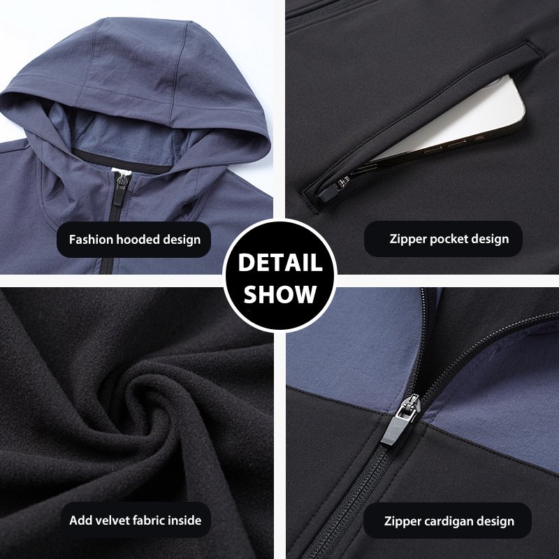 Men's Premium Quality Full Zip Hoodie Sweatshirts Spliced Windproof Sport Coat Cycling Gym Casual Style Hooded Collar Printed