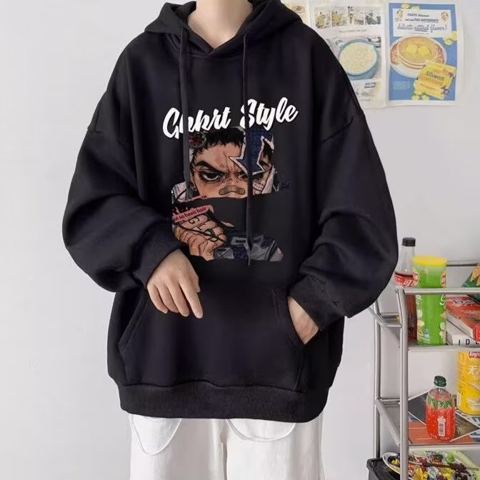 oversize American High street fashion hoodie men's spring and fall advanced sense Japanese anime plus size hooded coat