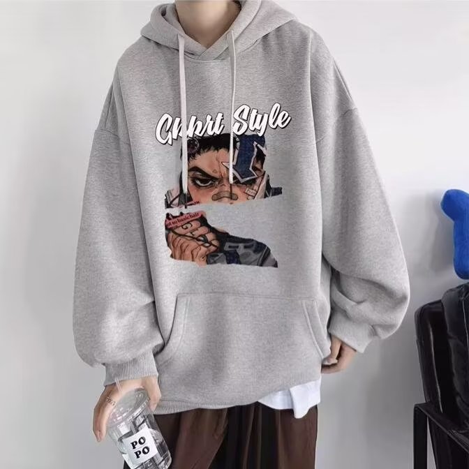 oversize American High street fashion hoodie men's spring and fall advanced sense Japanese anime plus size hooded coat
