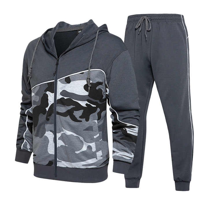 Hot selling Custom Logo Camouflage Splicing Tracksuit Jogger Zipper Hoodie Suits Casual Youth Styled Men's Tracksuit