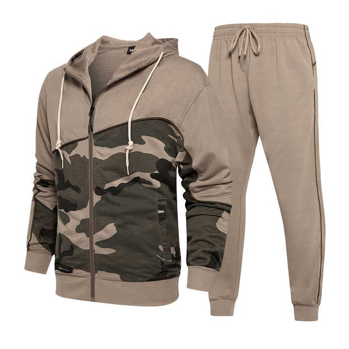 Hot selling Custom Logo Camouflage Splicing Tracksuit Jogger Zipper Hoodie Suits Casual Youth Styled Men's Tracksuit