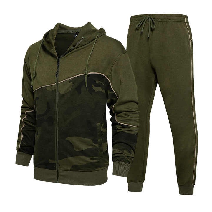 Hot selling Custom Logo Camouflage Splicing Tracksuit Jogger Zipper Hoodie Suits Casual Youth Styled Men's Tracksuit