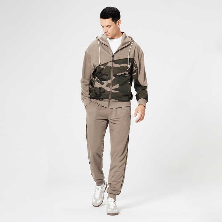 Hot selling Custom Logo Camouflage Splicing Tracksuit Jogger Zipper Hoodie Suits Casual Youth Styled Men's Tracksuit