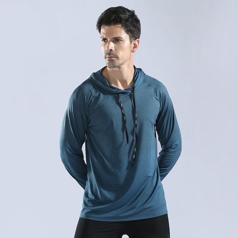 Men's Gym Long Sleeve Sweatshirts with Hood Breathable Training Wear for Adults Plus Size