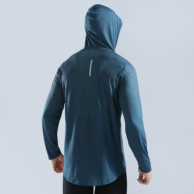 Men's Gym Long Sleeve Sweatshirts with Hood Breathable Training Wear for Adults Plus Size