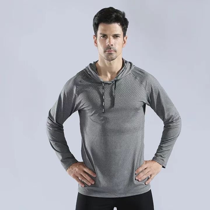 Men's Gym Long Sleeve Sweatshirts with Hood Breathable Training Wear for Adults Plus Size