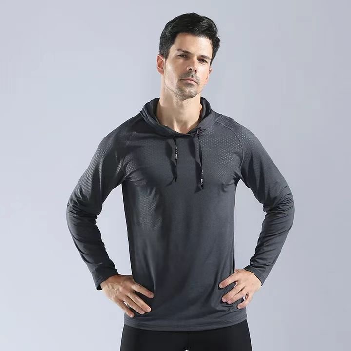 Men's Gym Long Sleeve Sweatshirts with Hood Breathable Training Wear for Adults Plus Size