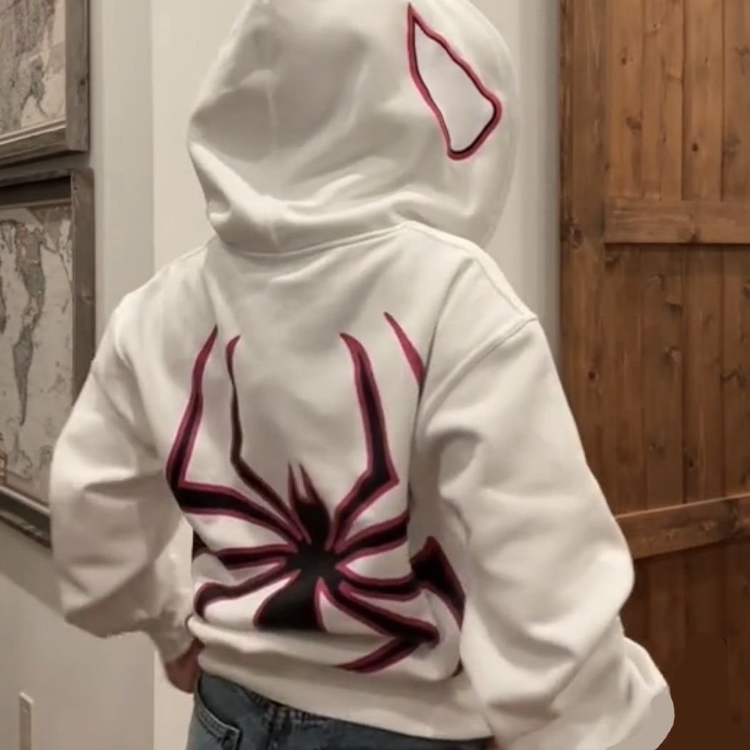 Fashion Design Dark Sweatshirt Men's and Women's Hoodie Gothic Couple Harajuku Large Size Spider Print Zip Sweatshirt