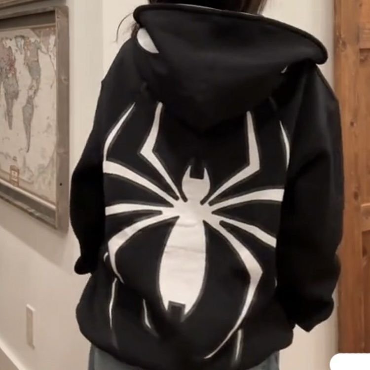 Fashion Design Dark Sweatshirt Men's and Women's Hoodie Gothic Couple Harajuku Large Size Spider Print Zip Sweatshirt