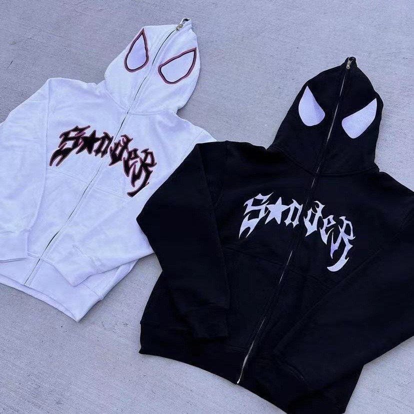 Fashion Design Dark Sweatshirt Men's and Women's Hoodie Gothic Couple Harajuku Large Size Spider Print Zip Sweatshirt