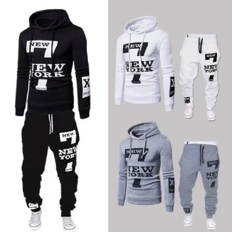 Autumn and winter men's oversized sportswear set letter print casual jogging Hoodie set