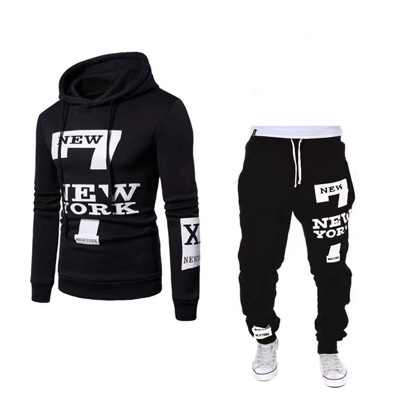 Autumn and winter men's oversized sportswear set letter print casual jogging Hoodie set