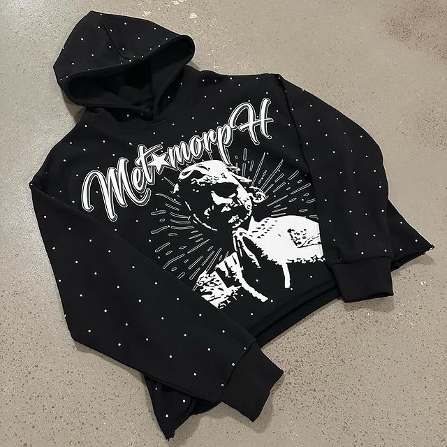 Rhinestone Hoodie For Men Screen Print Hoodies Oversize Men Printing Heavyweight French Terry Pullover Casual Sweatshirts