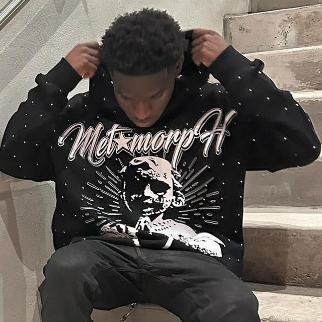Rhinestone Hoodie For Men Screen Print Hoodies Oversize Men Printing Heavyweight French Terry Pullover Casual Sweatshirts