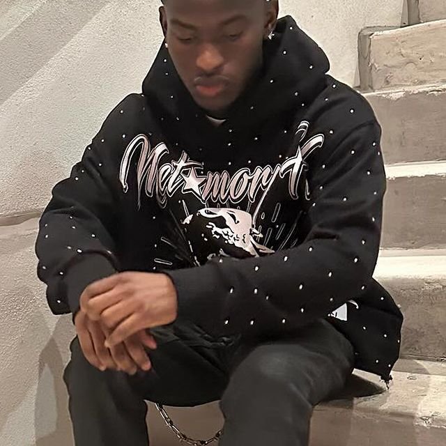 Rhinestone Hoodie For Men Screen Print Hoodies Oversize Men Printing Heavyweight French Terry Pullover Casual Sweatshirts