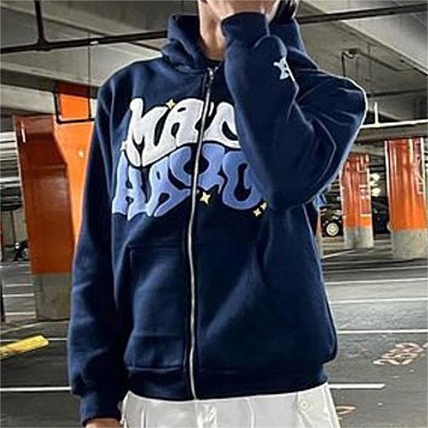 Custom French Terry Heavyweight Full Zip hoodie For Men Manufacturer Oversized Unisex Puff Printing men's hoodies & sweatshirts