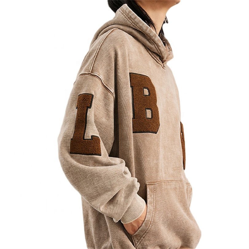 High-quality wholesale hoodie custom oversized men's retro pickling Chenille embroidery logo all-matching fashion hoodie