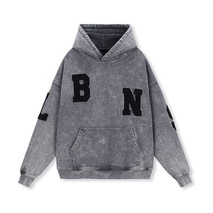 High-quality wholesale hoodie custom oversized men's retro pickling Chenille embroidery logo all-matching fashion hoodie