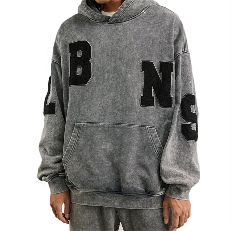 High-quality wholesale hoodie custom oversized men's retro pickling Chenille embroidery logo all-matching fashion hoodie