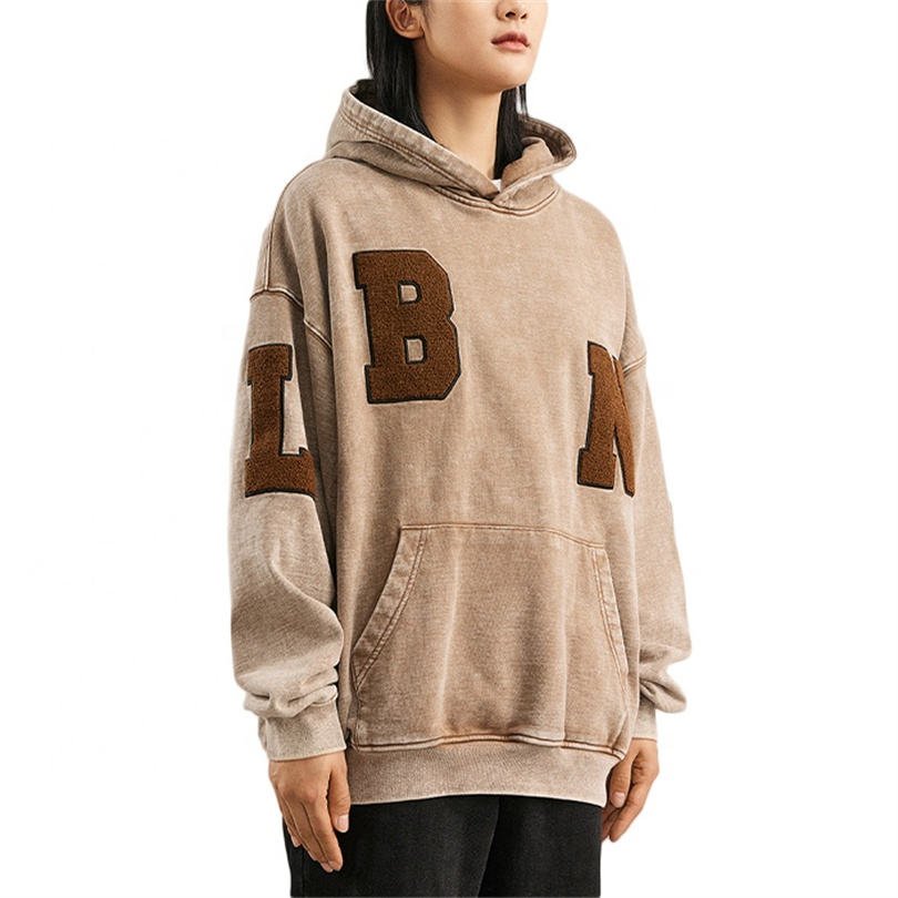 High-quality wholesale hoodie custom oversized men's retro pickling Chenille embroidery logo all-matching fashion hoodie