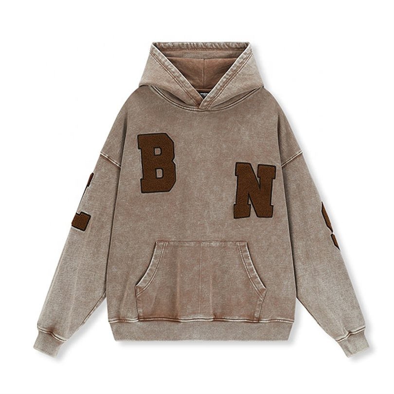 High-quality wholesale hoodie custom oversized men's retro pickling Chenille embroidery logo all-matching fashion hoodie
