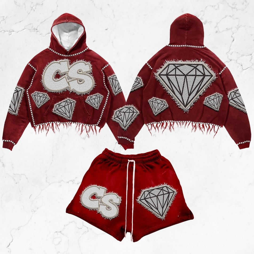 Distressed Applique Embroidery 500GSM Cotton Graphic Heavyweight Vintage crop zip up Hoodies Men