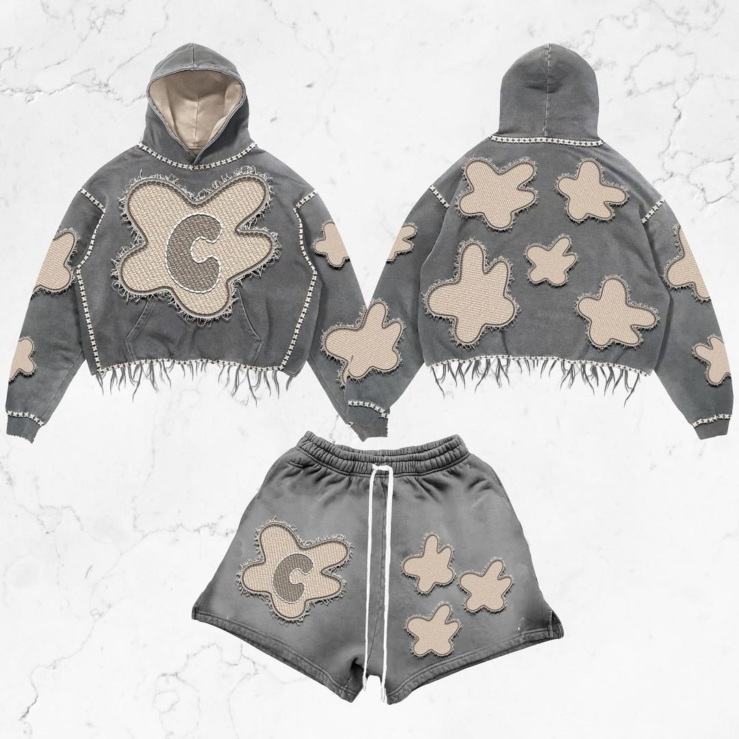 Distressed Applique Embroidery 500GSM Cotton Graphic Heavyweight Vintage crop zip up Hoodies Men