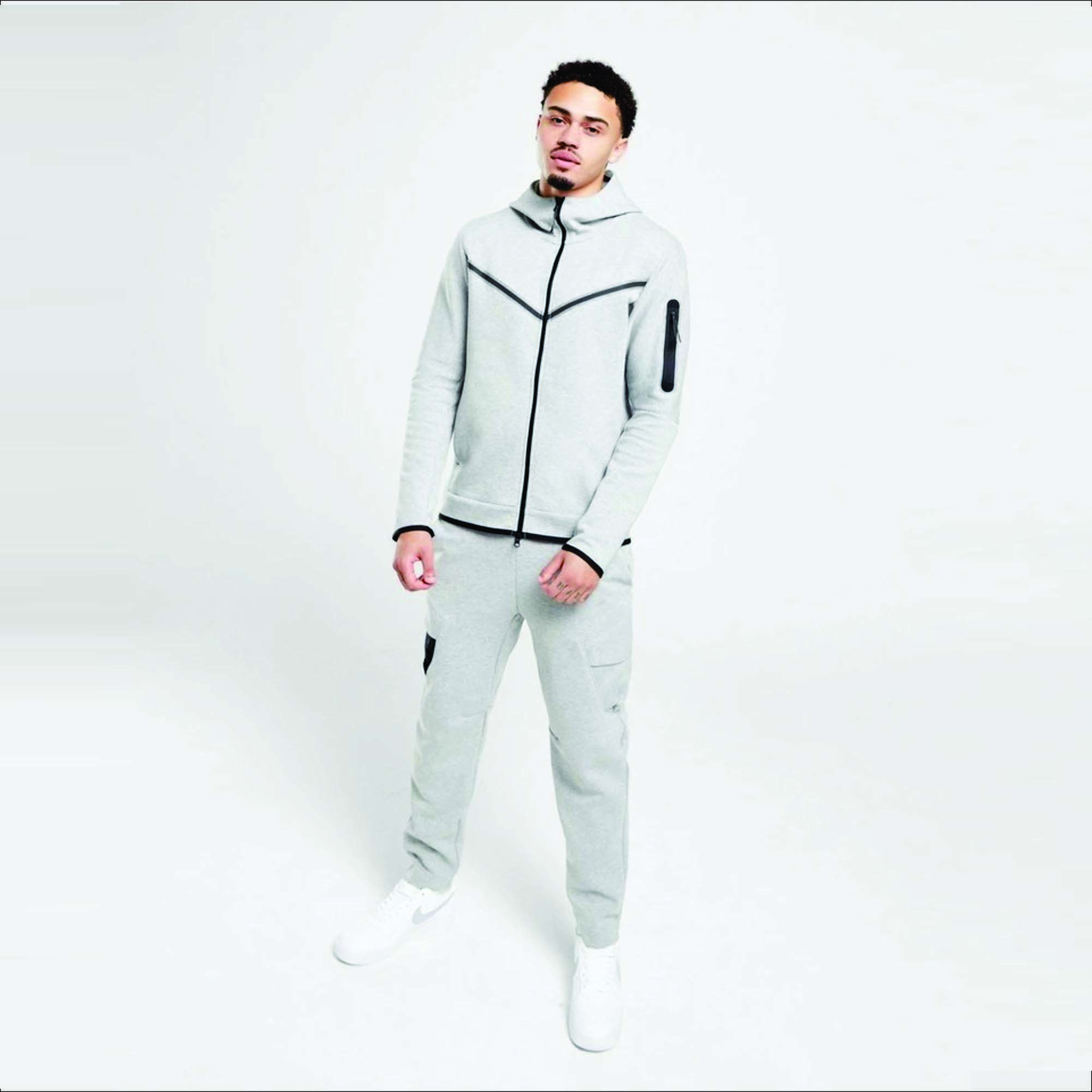 OEM Design Men's Tech Fleece Tracksuit 69% Cotton 31% Polyester Heather Grey Full Zip Hoodie Joggers Training Fitness Gray