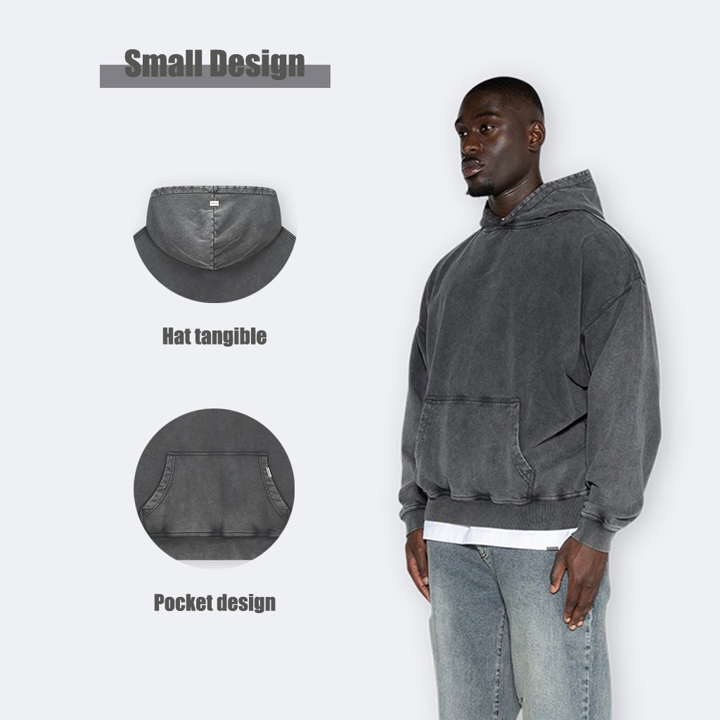 custom men's hoodies 500gsm logo design oversized 100% cotton heavy weight hoodie streetwear vintage acid washed hoodies for man