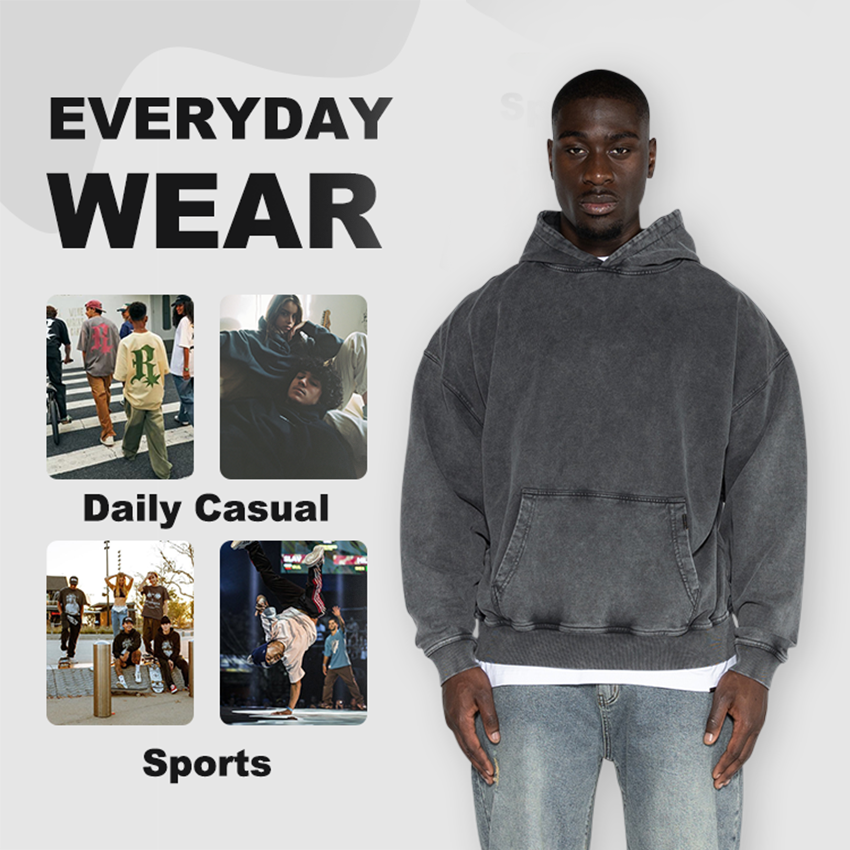 custom men's hoodies 500gsm logo design oversized 100% cotton heavy weight hoodie streetwear vintage acid washed hoodies for man