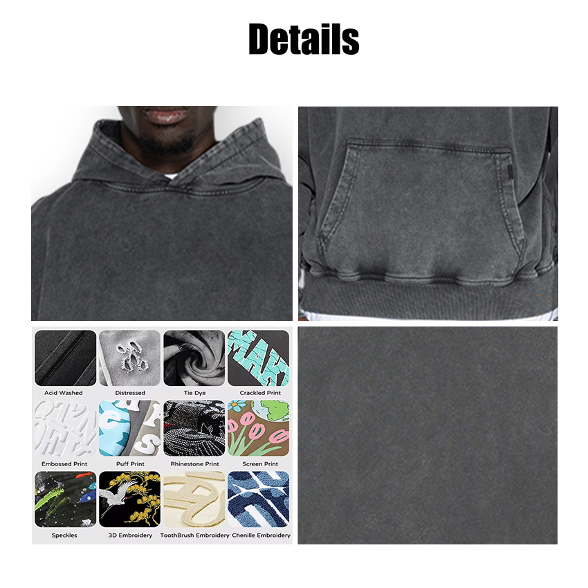 custom men's hoodies 500gsm logo design oversized 100% cotton heavy weight hoodie streetwear vintage acid washed hoodies for man