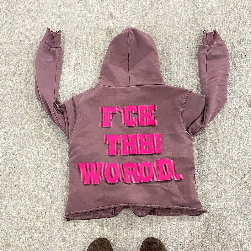 Custom Embroidered Patches Print Logo No String Oversized Pullover French Terry Cotton Acid Wash Cut Edgs Raw Hem Men's hoodie