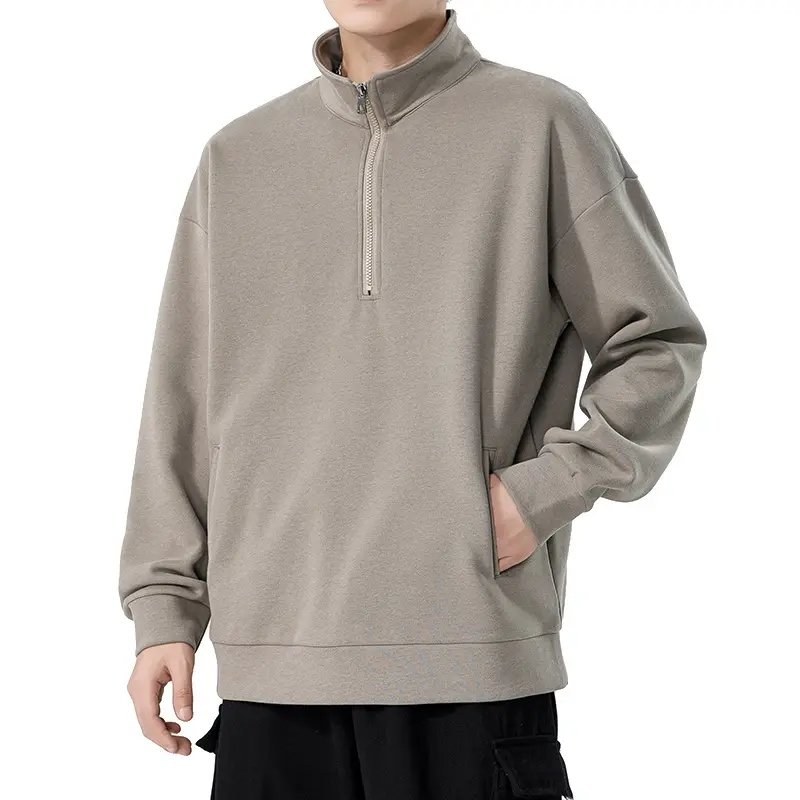 Wholesale Zip Collar Loose Casual Plain Men's Hoodie & Sweatshirt Zip Neck Sweater High Quality 1/4 Zip Unisex Sweater
