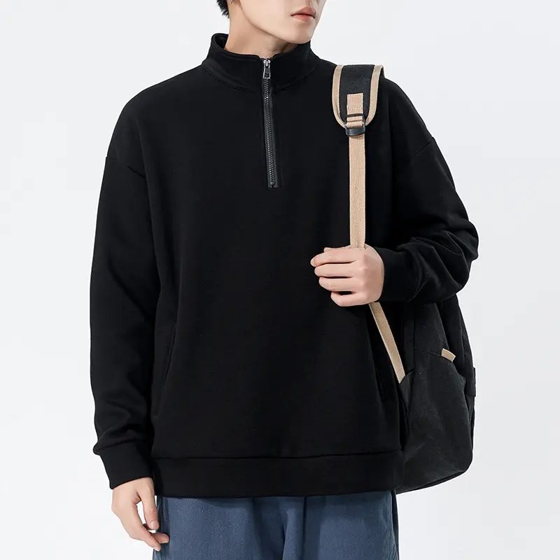 Wholesale Zip Collar Loose Casual Plain Men's Hoodie & Sweatshirt Zip Neck Sweater High Quality 1/4 Zip Unisex Sweater