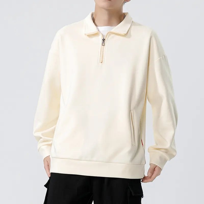Wholesale Zip Collar Loose Casual Plain Men's Hoodie & Sweatshirt Zip Neck Sweater High Quality 1/4 Zip Unisex Sweater