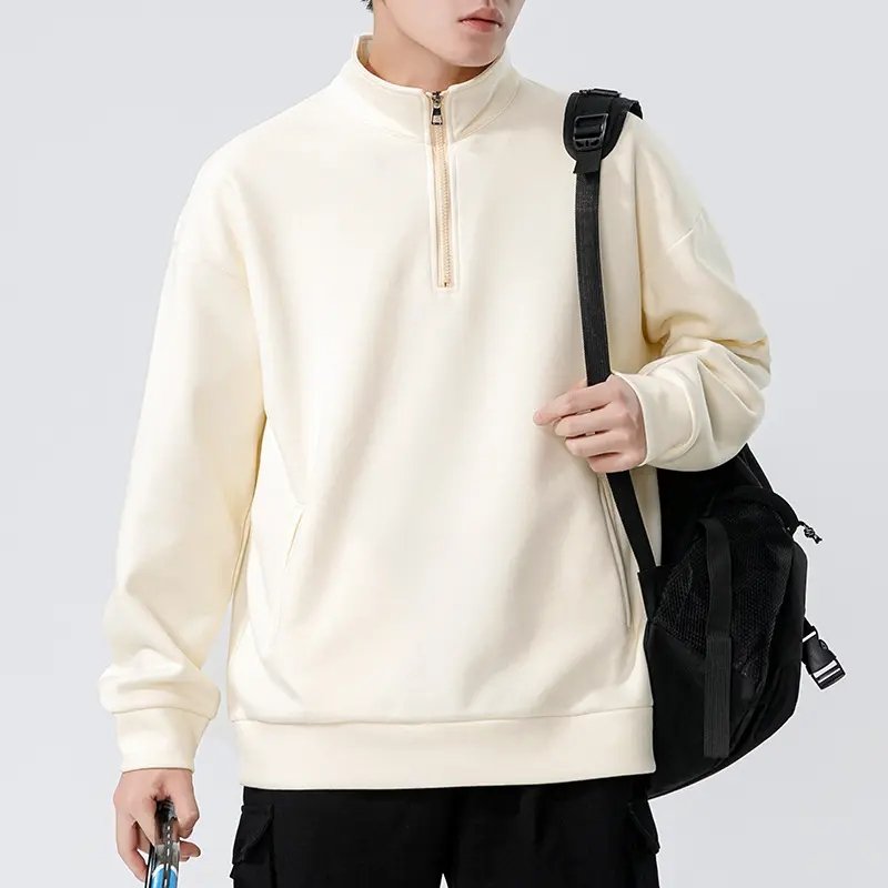 Wholesale Zip Collar Loose Casual Plain Men's Hoodie & Sweatshirt Zip Neck Sweater High Quality 1/4 Zip Unisex Sweater