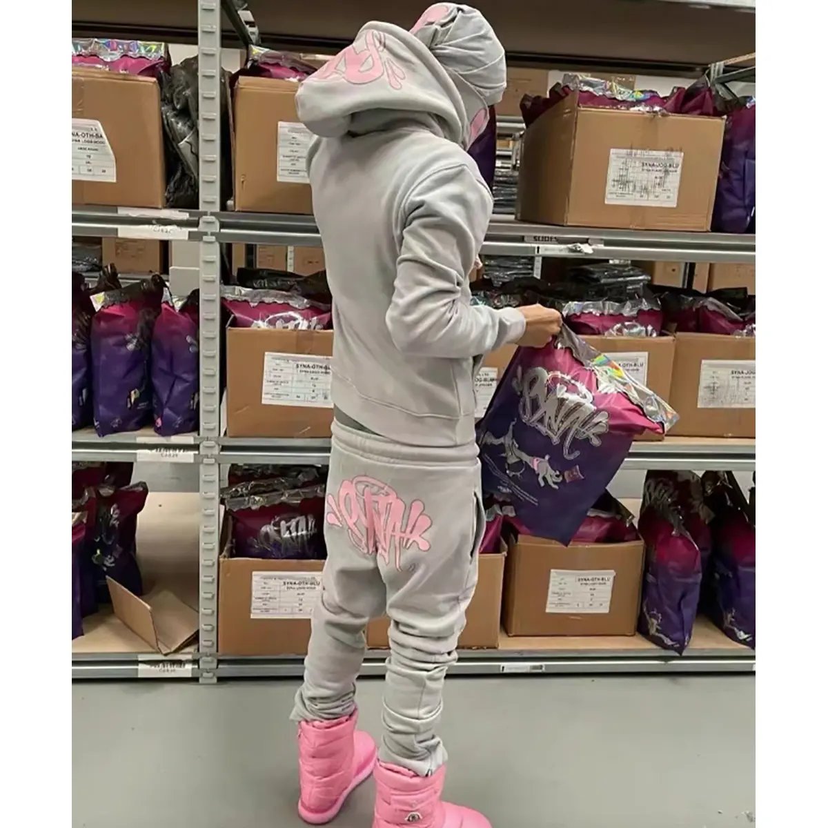 Custom Men's Plus Size Cotton Sweatpants Hoodie Drop Shoulder Thick Oversized Stacked Flared Sweatsuit for Gym Use for Adults