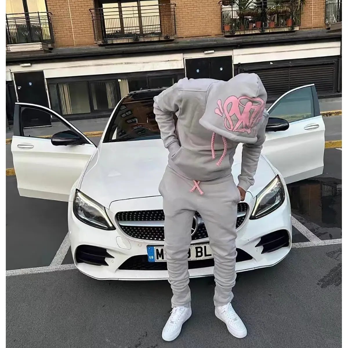 Custom Men's Plus Size Cotton Sweatpants Hoodie Drop Shoulder Thick Oversized Stacked Flared Sweatsuit for Gym Use for Adults