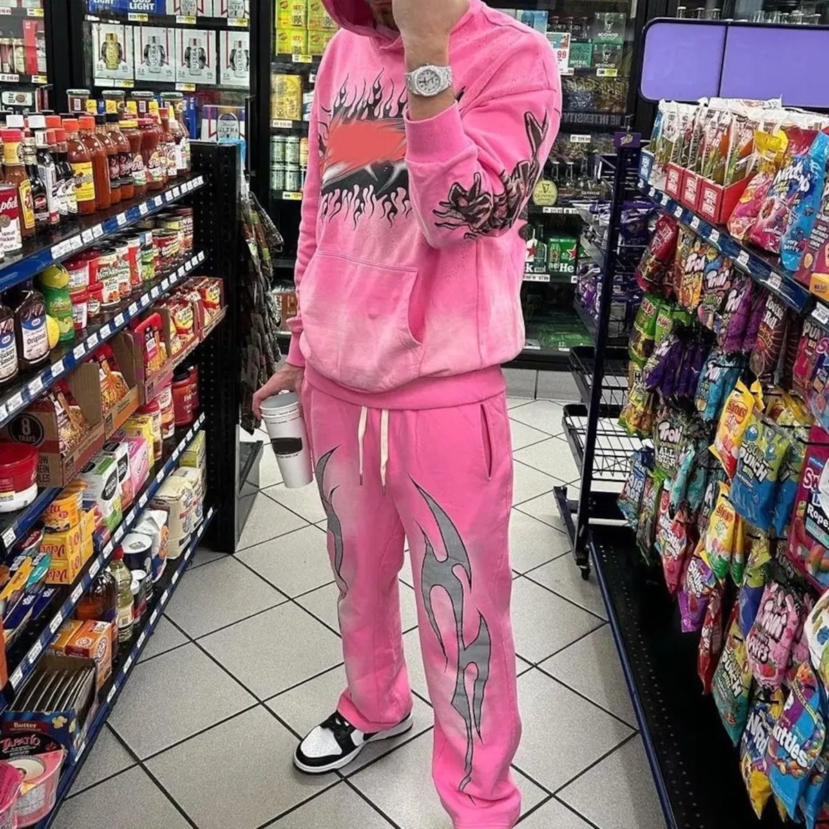 Custom Men's Plus Size Cotton Sweatpants Hoodie Drop Shoulder Thick Oversized Stacked Flared Sweatsuit for Gym Use for Adults