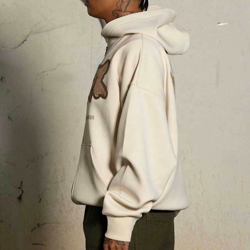 Mens High Quality Zip up Hoodie Chenille Embroidery Custom 500gsm Heavyweight Oversized French Terry Fleece Hoodie Knitted