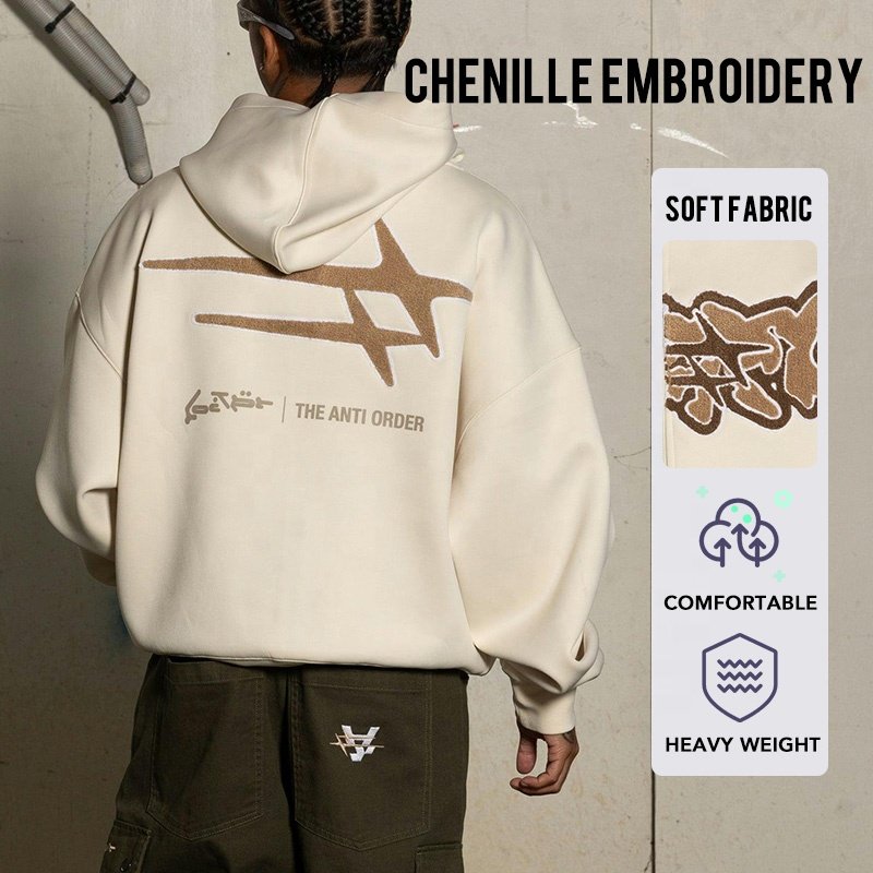 Mens High Quality Zip up Hoodie Chenille Embroidery Custom 500gsm Heavyweight Oversized French Terry Fleece Hoodie Knitted