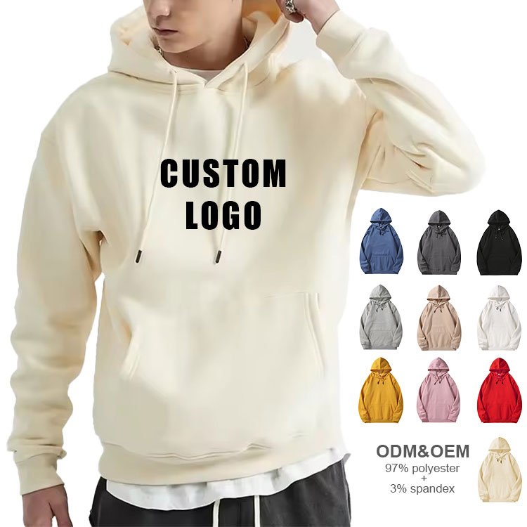 High purity cotton Anti-pilling men's pullover hoodies with fleece inner unisex thick winter hooded sweatshirts with custom logo