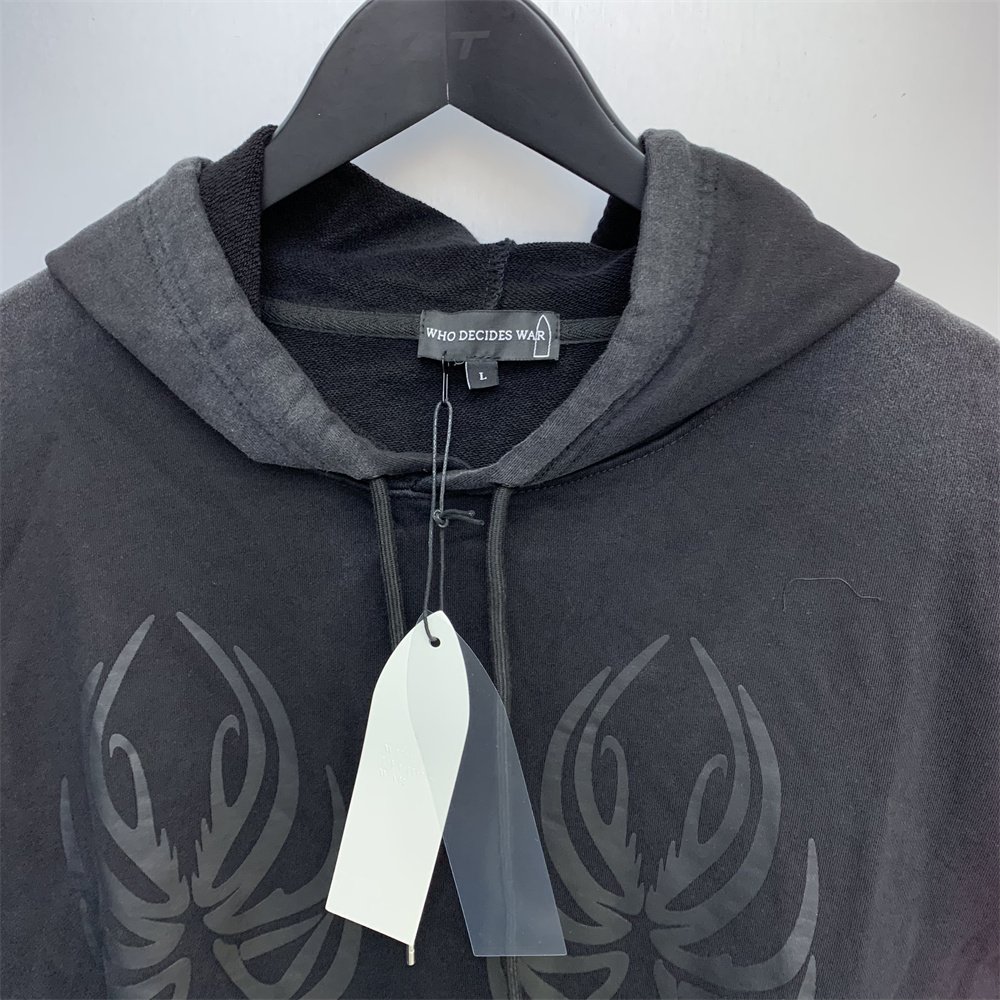 WHO DECIDES Hoodie Winged Logo Hooded Sweatshirt Washed fabric high weight hoodie men's hoodies & sweatshirts