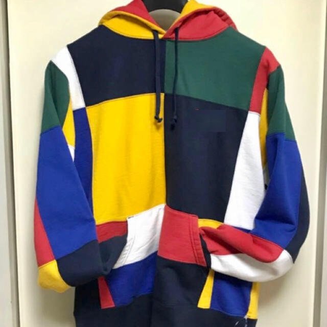 Multi-colored Patch Contrast Hoodie Men's Fleece Drop Shoulder Patchwork Hoodie