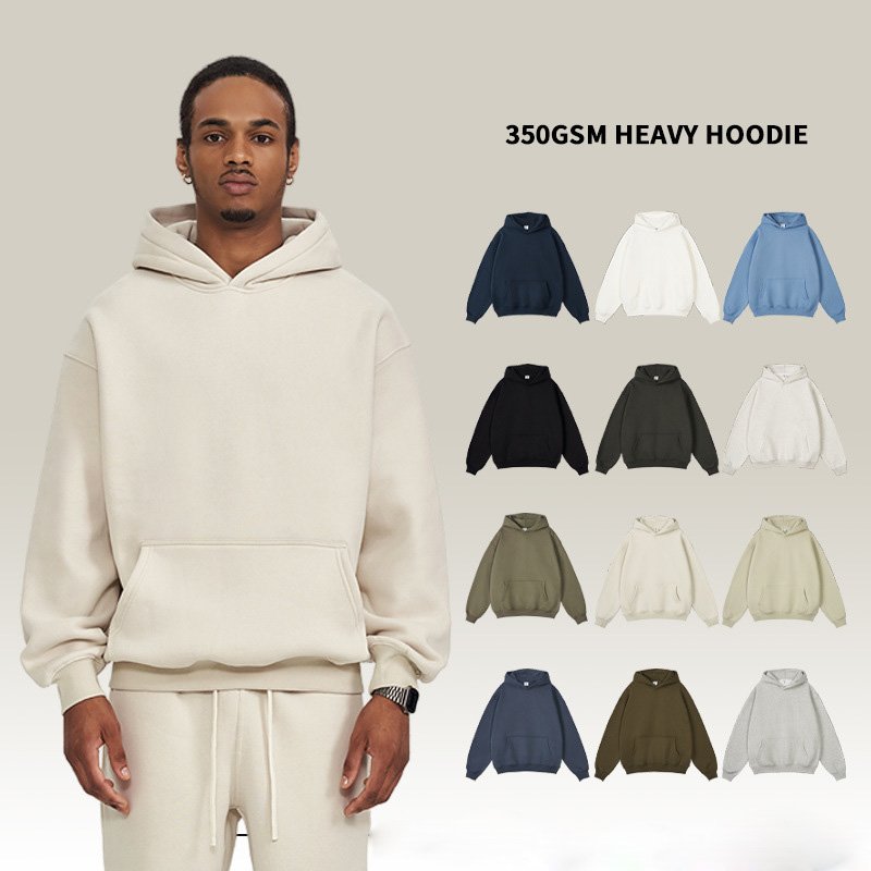 Hoodies Manufacturer High Quality Custom 12 Colors 350g Fleece Lined Unisex Bulk Streetwear Oversized Blank Men's Hoodies